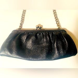 Black Leather Kiss Lock Bag